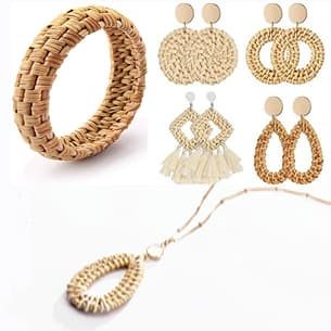 Collares, pulseras, anillos, colgantes de fibras